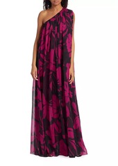 Michael Kors Floral One-Shoulder Chiffon Gown