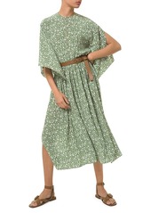 Michael Kors Floral Stretch-Cotton Flutter-Sleeve Dress