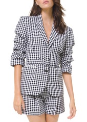Michael Kors Gingham Crushed-Sleeve Fitted Blazer