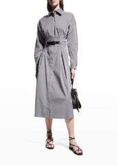 Michael Kors Gingham Wrap Belt Long-Sleeve Midi Dress