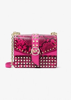 Michael Kors Greenwich Small Studded Snake Embossed Leather Crossbody Bag