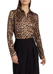 Michael Kors Hansen Leopard Silk Button-Front Shirt