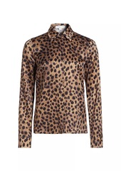 Michael Kors Hansen Leopard Silk Button-Front Shirt