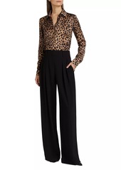 Michael Kors Hansen Leopard Silk Button-Front Shirt