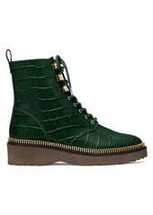 Michael Kors Haskell Croc-Embossed Leather Combat Boots