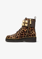 Michael Kors Haskell Studded Printed Calf Hair Combat Boot