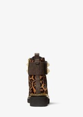 Michael Kors Haskell Studded Printed Calf Hair Combat Boot