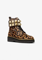 Michael Kors Haskell Studded Printed Calf Hair Combat Boot