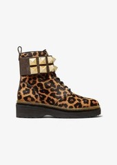 Michael Kors Haskell Studded Printed Calf Hair Combat Boot