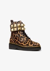 Michael Kors Haskell Studded Printed Calf Hair Combat Boot