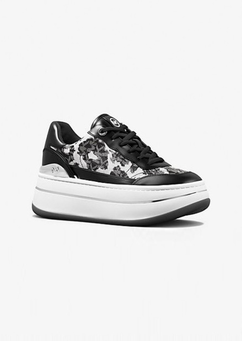 Michael Kors Hayes Leopard Logo and Leather Platform Sneaker