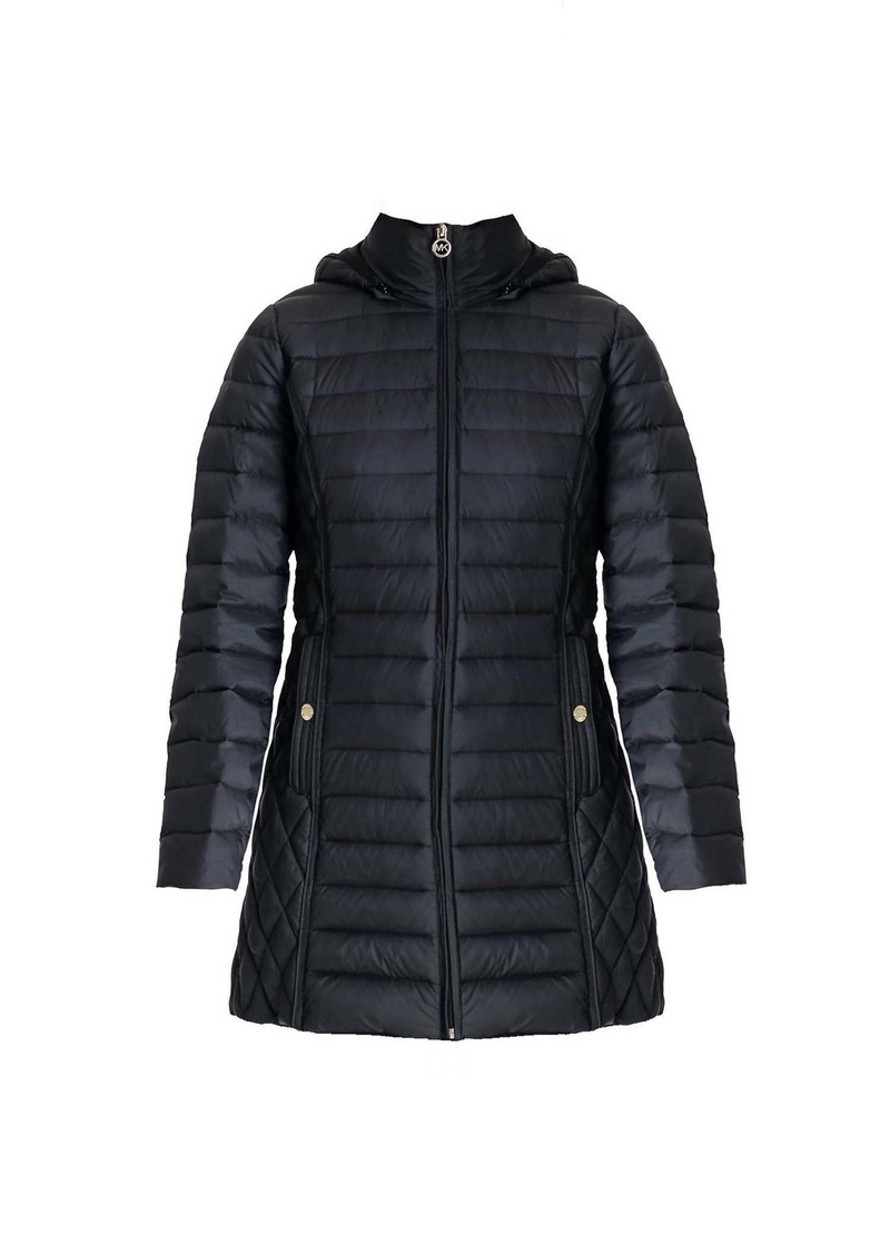 Michael Kors Hooded Down Packable Jacket Coat With Removable Hood In Black