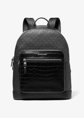 Michael Kors Hudson Crocodile Embossed Leather and Logo Backpack