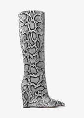 Michael Kors Isra Snake Embossed Leather Wedge Boot