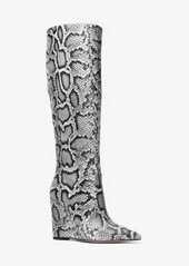 Michael Kors Isra Snake Embossed Leather Wedge Boot