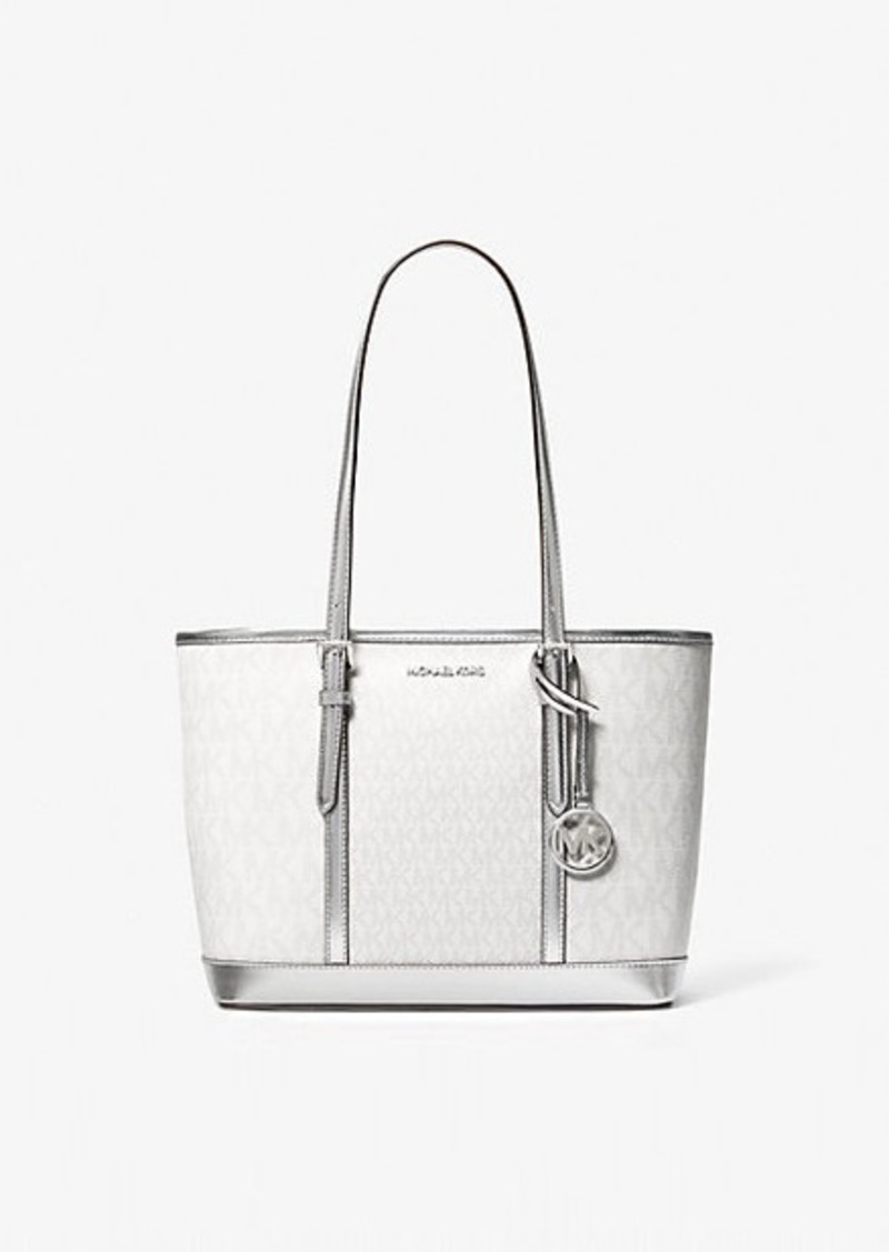 Michael Kors Jet Set Travel Small Metallic Logo Top-Zip Tote Bag