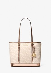 Michael Kors Jet Set Travel Small Metallic Logo Top-Zip Tote Bag