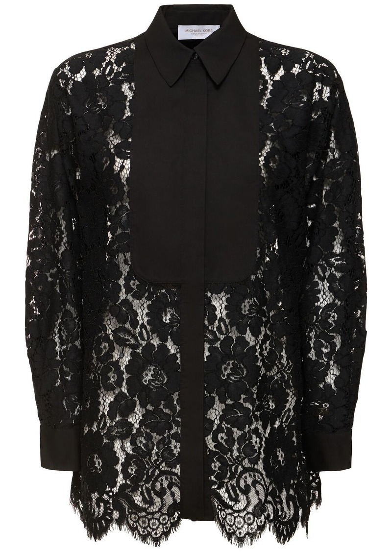 Michael Kors Lace Contrast Cotton Blend Shirt