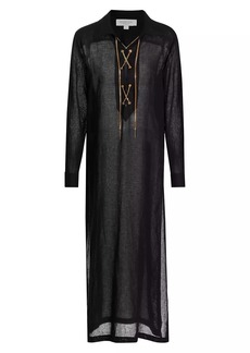 Michael Kors Lace-Up Linen Maxi Dress