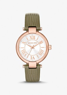Michael Kors Laney Rose Gold-Tone and Lizard Embossed Leather Watch