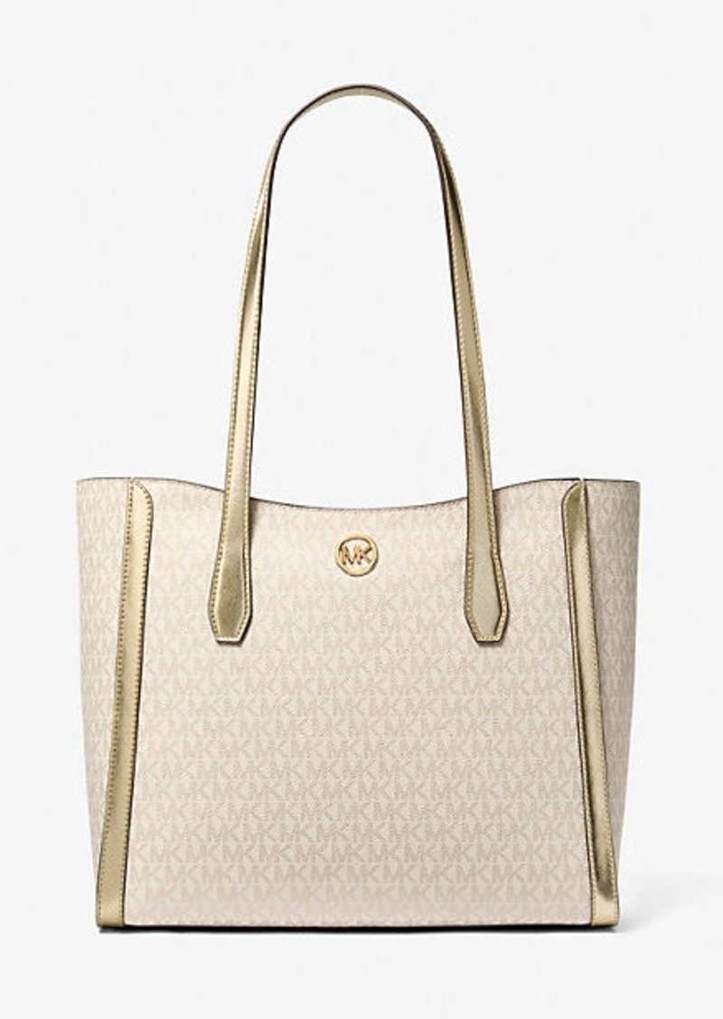 Michael Kors Leida Large Metallic Signature Logo Tote Bag