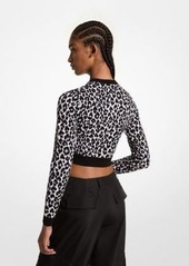 Michael Kors Leopard Jacquard Knit Zip Cardigan