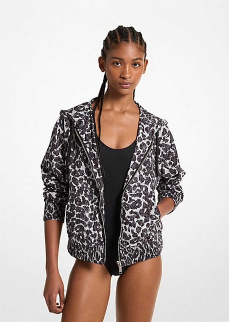 Michael Kors Leopard Logo Print Woven Zip-Up Hoodie