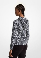 Michael Kors Leopard Logo Stretch Recycled Nylon Zip-Up Hoodie