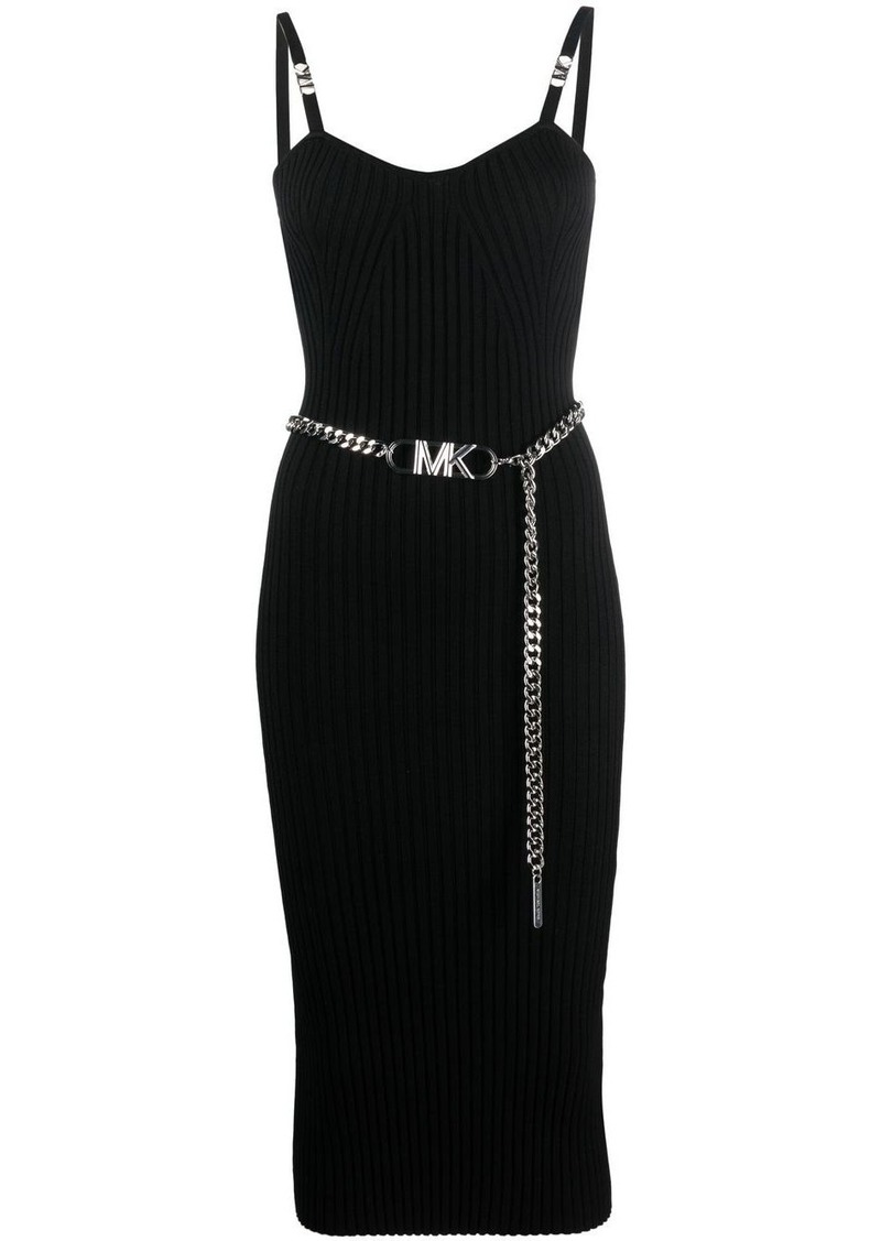 Michael Kors logo-belt ribbed dress
