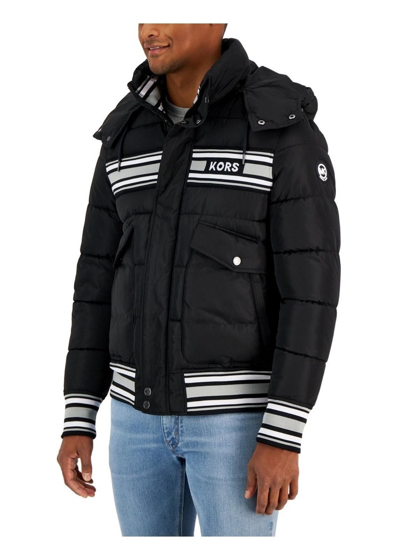 Michael Kors Mens Quilted Racing Stripe Puffer Jacket