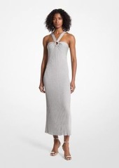 Michael Kors Metallic Knit Ring Halter Dress