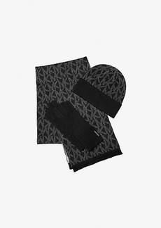 Michael Kors Metallic Logo Jacquard Beanie and Scarf Gift Set