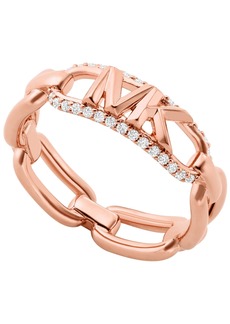 Michael Kors 14K Rose Gold Plated Sterling Silver Pave Empire Link Chain Ring - Rose Gold