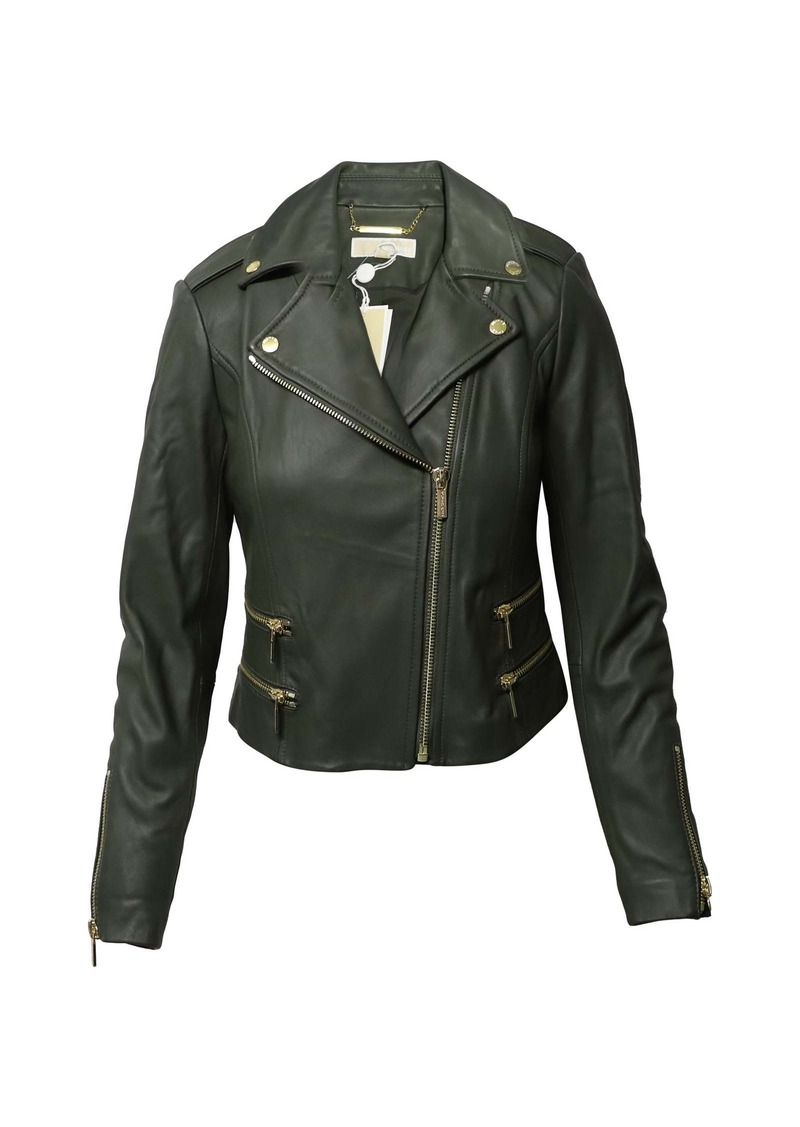 Michael Kors Biker Jacket in Army Green Leather