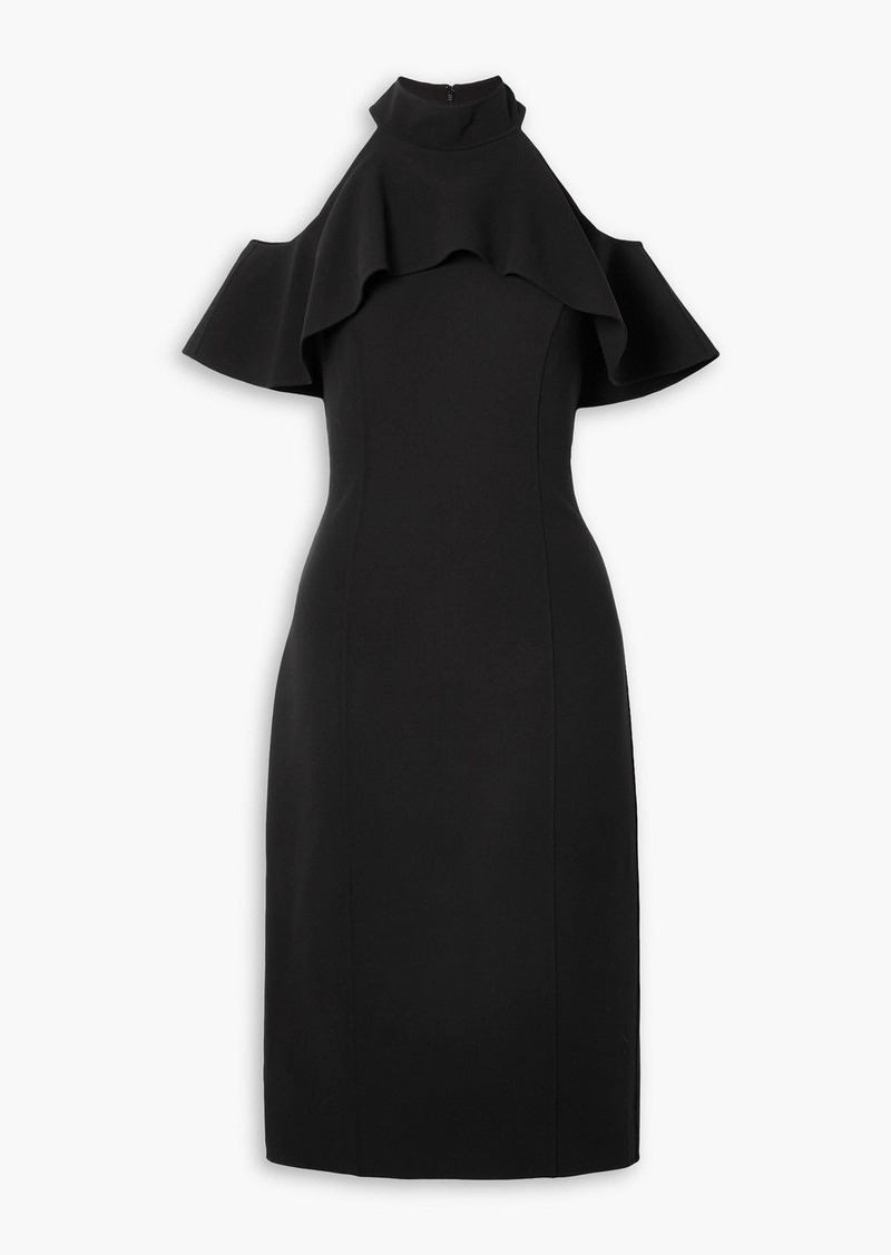 Michael Kors Collection - Cold-shoulder ruffled stretch-wool midi dress - Black - US 2