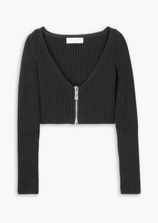 Michael Kors Collection - Cropped ribbed wool-blend zip-up cardigan - Black - XL