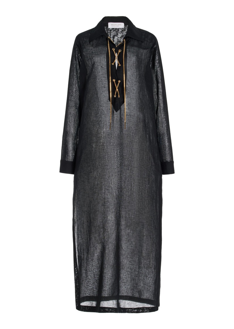 Michael Kors Collection - Lace-Up Sheer Linen Tunic Maxi Dress - Black - L - Moda Operandi
