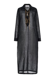 Michael Kors Collection - Lace-Up Sheer Linen Tunic Maxi Dress - Black - XS - Moda Operandi