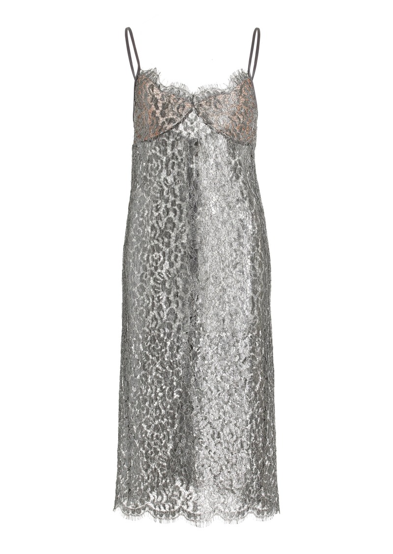 Michael Kors Collection - Metallic Lace Midi Slip Dress - Silver - US 10 - Moda Operandi