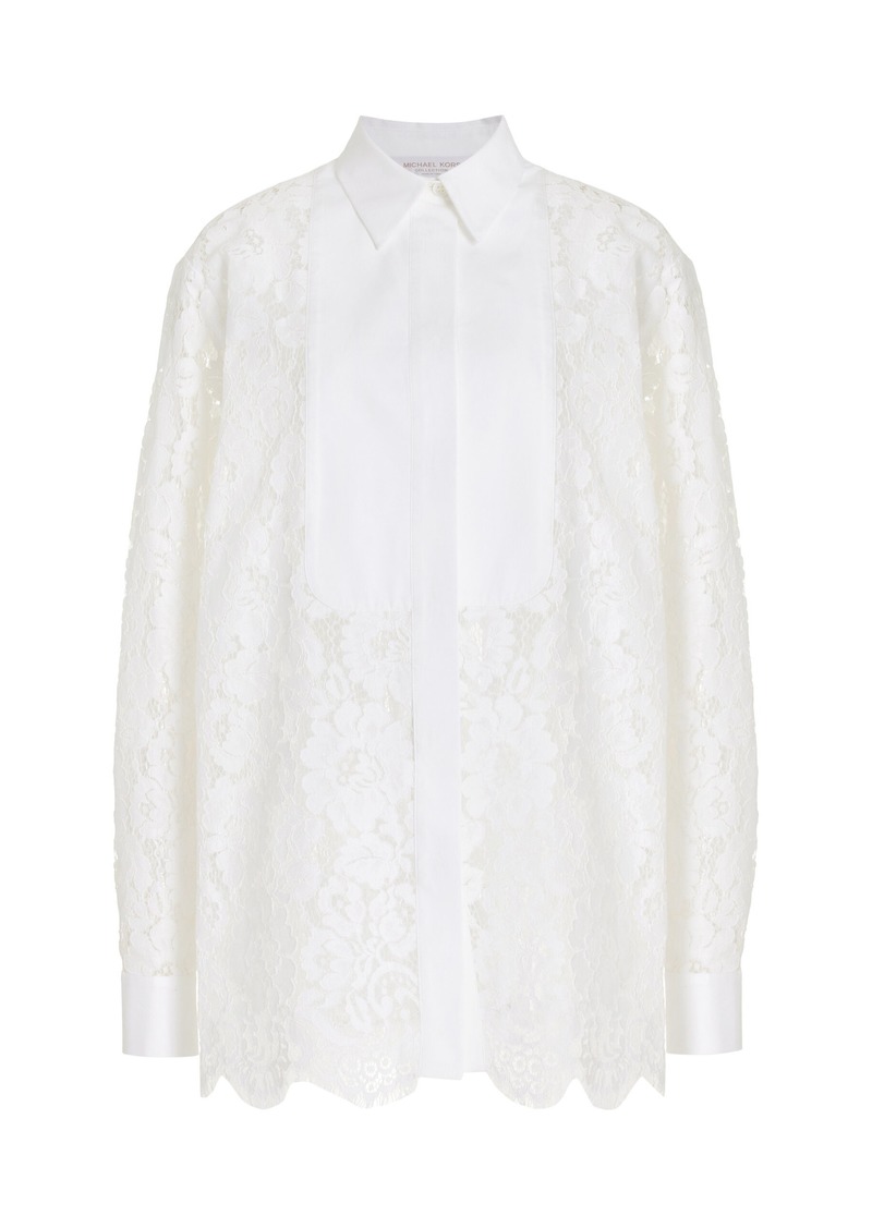 Michael Kors Collection - Placket-Detailed Cotton-Blend Lace Shirt - White - S - Moda Operandi