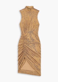 Michael Kors Collection - Ruched sequined crepe turtleneck dress - Brown - US 12