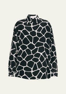 Michael Kors Collection Abstract-Print Boyfriend Button Down Silk Shirt