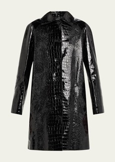 Michael Kors Collection Balmacaan Crocodile Embossed Leather Coat
