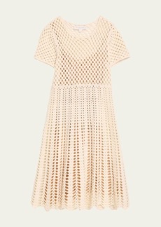 Michael Kors Collection Cashmere Crochet-Knit Short-Sleeve Mini Dress