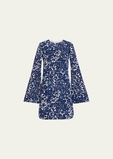 Michael Kors Collection Floral-Print Split Long-Sleeve Crepe De Chine Mini Dress