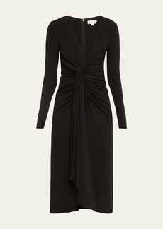 Michael Kors Collection Gathered Midi Dress with Drape Detail