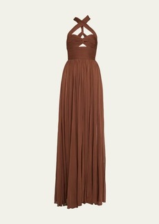 Michael Kors Collection Goddess Cross-Neck Cutout Maxi Gown
