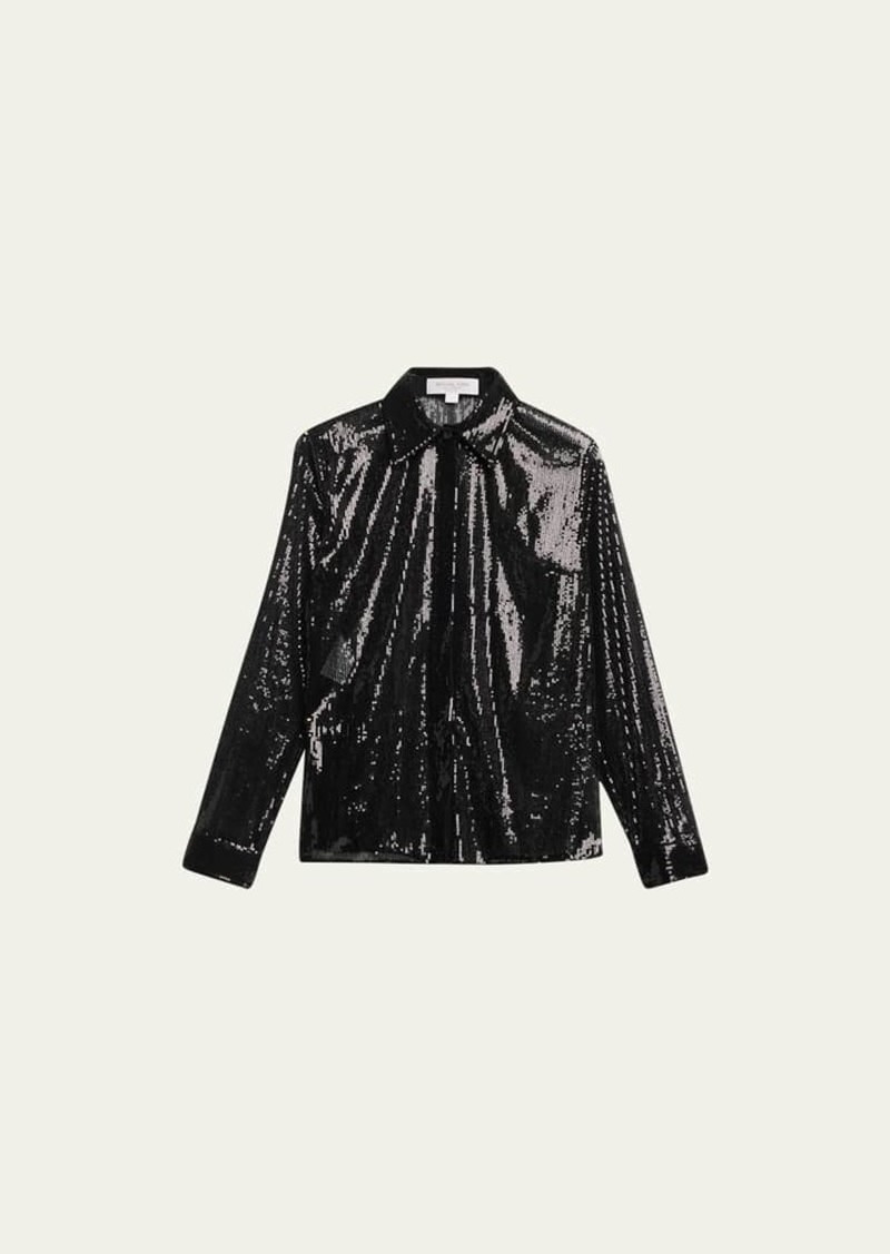 Michael Kors Collection Hansen Sequin Sheer Collared Shirt
