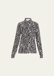 Michael Kors Collection Hansen Zebra-Print Button-Front Silk Shirt