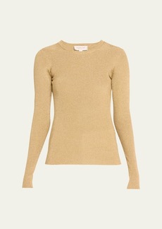 Michael Kors Collection Metallic Rib Long-Sleeve Crewneck Sweater